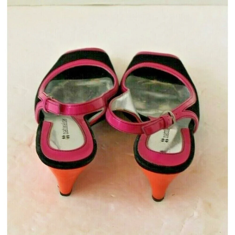 Naturalizer Speak Easy Slingbacks Sandals Black Pink Orange Shoes w/Box Sz 6 M